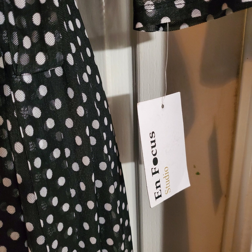Black chiffon maxi dress with white polka dots by En Focus size Medium - Picture 3 of 3